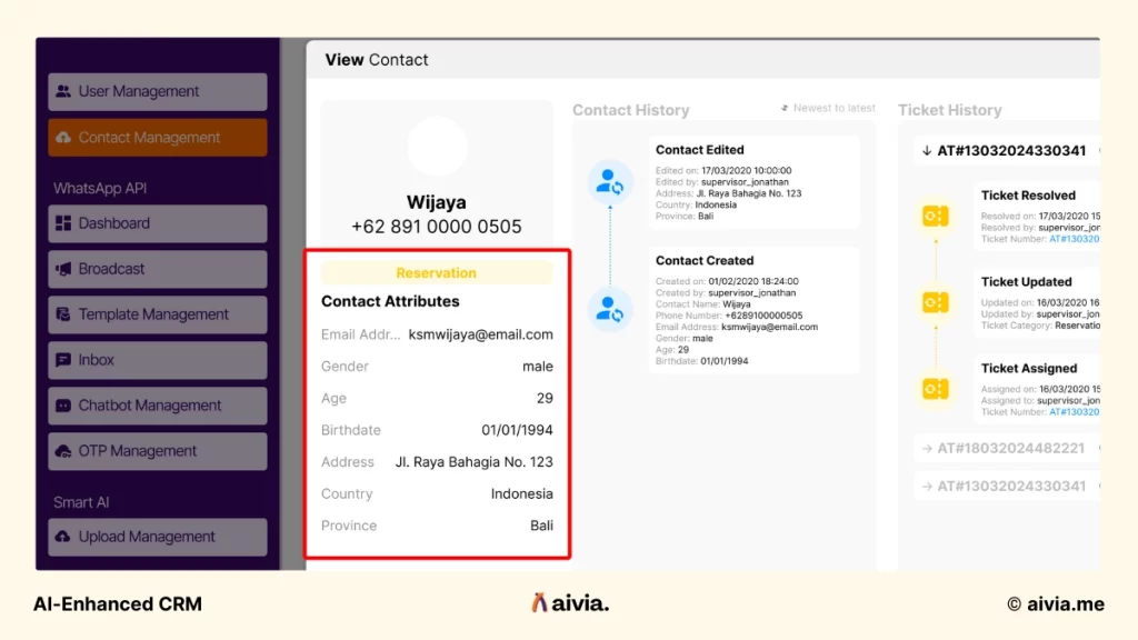 fitur contact attributes di aivia crm