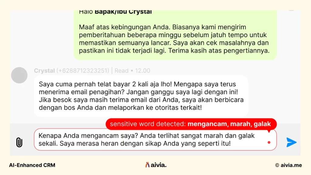 fitur sensitive word blocker di aivia crm