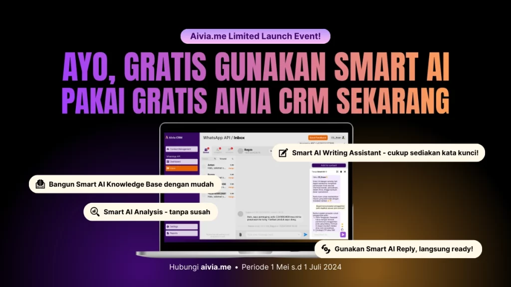 gunakan smart ai dan aivia crm secara gratis selama periode promo launching