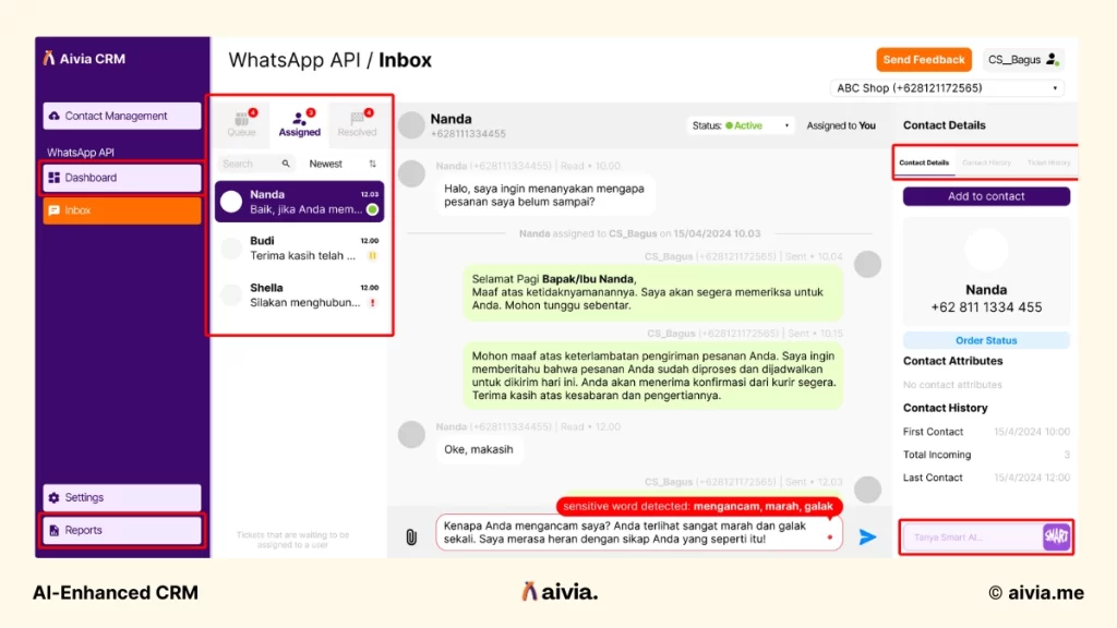 fitur whatsapp business api dan sensitive word blocker di aivia crm