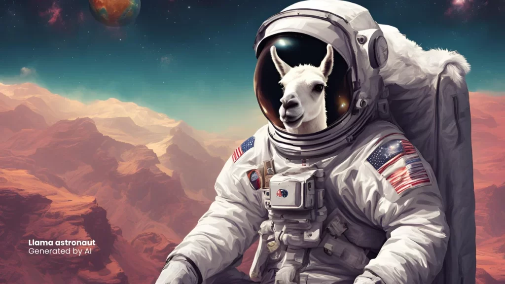 ilustrasi llama dalam pakaian astronot yang dibuat dengan ai generatif