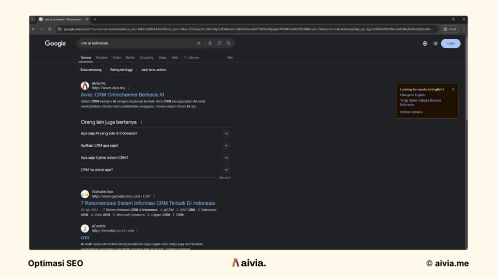 contoh optimasi seo aivia crm ai indonesia