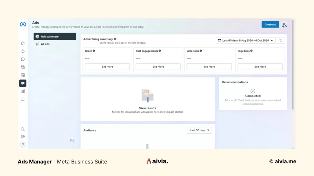 tampilan ads manager di meta business suite