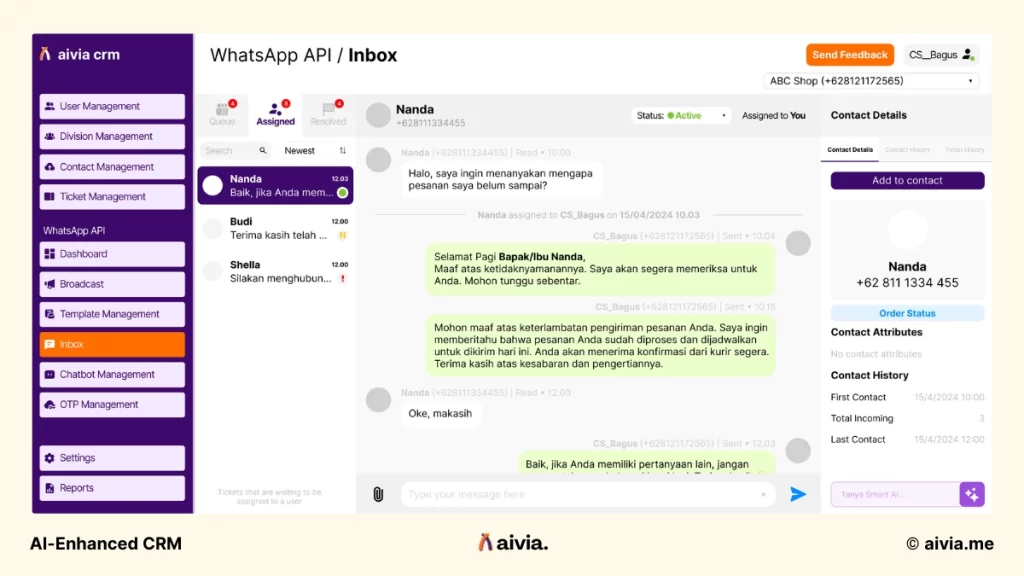 integrasi whatsapp api pada aivia crm