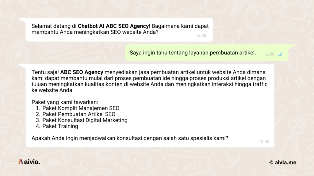 contoh chatbot ai penjualan seo agency